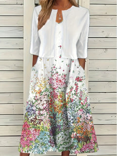 Elegant Floral Print Midi Dress with Matching Bolero Jacket