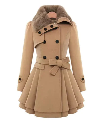 Women’s Double-Breasted Wool Coat – Slim Mid-Length Winter Jacket with Belt