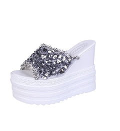 High-Heeled Rhinestone Slippers
