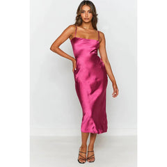 Minimalist Satin Midi Dress – Spaghetti Strap