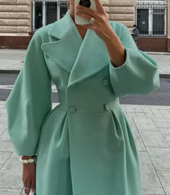 Women’s Vintage Long Coat – Lantern Sleeves & Large Lapel | Elegant Winter Overcoat
