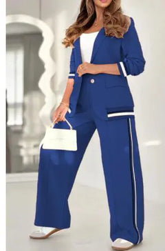 Women’s Two-Piece Wide-Leg Trousers & Blazer Set – Casual Chic Suit Style