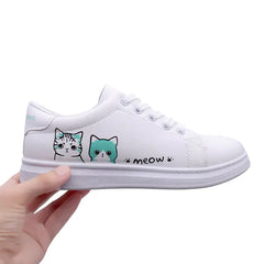Cute Cat Cartoon Women's Breathable Lace-Up Sneakers