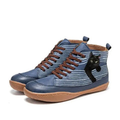 Large Flat-Bottom High-Top Printed Cat Boots