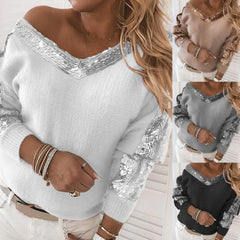 V-Neck Long Sleeve Top with Sequins