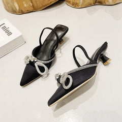 Fashion Rhinestone Bow Pointed High Heel Sandals