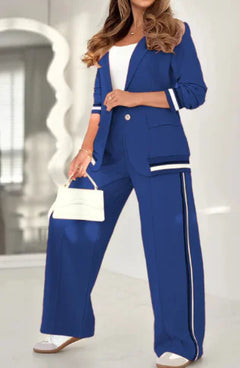 Women’s Two-Piece Wide-Leg Trousers & Blazer Set – Casual Chic Suit Style