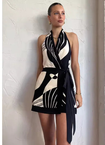 Halter Backless A-Line Mini Dress – Huhugirl Party Look in Black