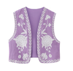 Embroidered Floral Vest with V-Neck