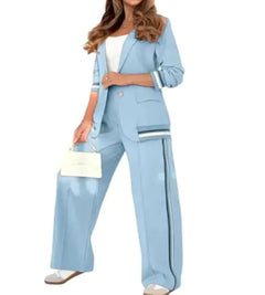 Women’s Two-Piece Wide-Leg Trousers & Blazer Set – Casual Chic Suit Style