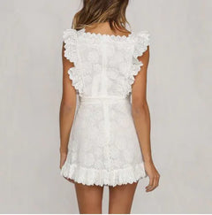 Lace Trim Embroidered White Dress