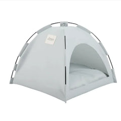 Gray pet tent with a white interior on a white background