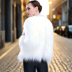 LED Faux Fur Coat – Women’s Light-Up Festival Jacket, White Fluffy Outerwear with Lights