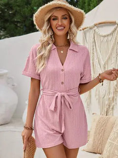 Jacquard Knit Short Jumpsuit – Vacation-Ready Style for Women