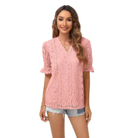 Lace Trim Pink Blouse
