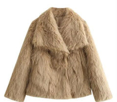 Soft Shaggy Faux Fur Jacket – Women’s Short Winter Coat