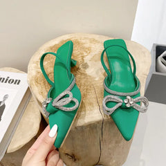 Fashion Rhinestone Bow Pointed High Heel Sandals