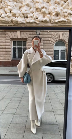 Women’s Vintage Long Coat – Lantern Sleeves & Large Lapel | Elegant Winter Overcoat