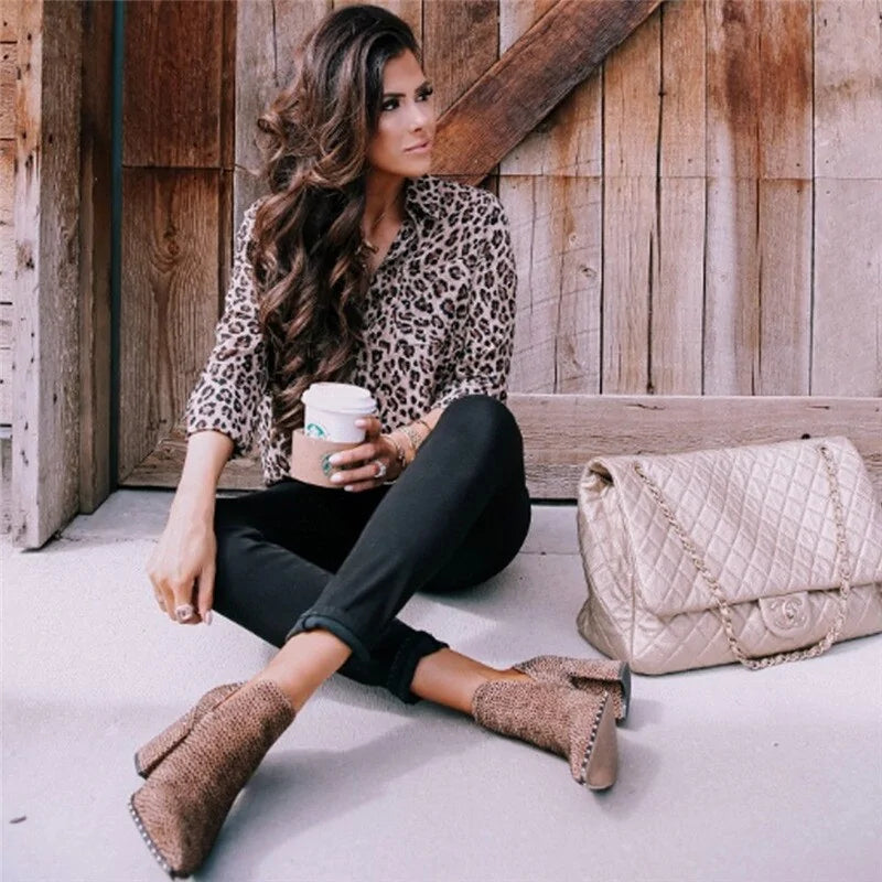 Chic Leopard Print Long Sleeve Blouse – Women’s Animal Print Fashion Top