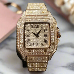 Swiss Geneva Diamond Watch – Stainless Steel Quartz Luxury Timepiece