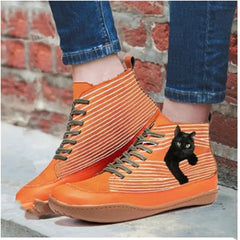 Large Flat-Bottom High-Top Printed Cat Boots