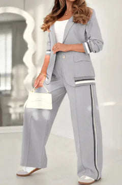 Women’s Two-Piece Wide-Leg Trousers & Blazer Set – Casual Chic Suit Style