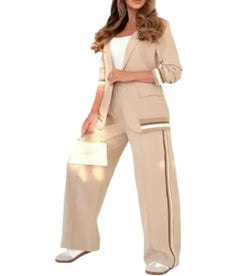 Women’s Two-Piece Wide-Leg Trousers & Blazer Set – Casual Chic Suit Style