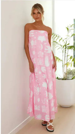Boho Strapless Printed Maxi Dress – Summer Vibes