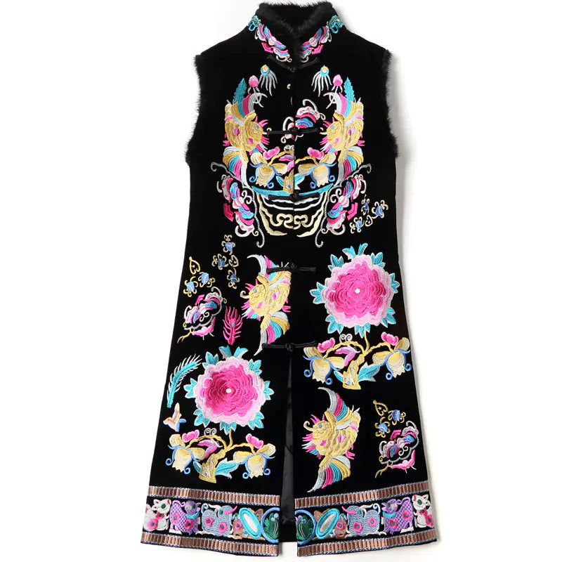 Embroidered Mid-length Cheongsam