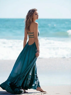 Bohemian Strapless Maxi Dress – Open Back Summer Style
