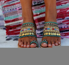 Ethnic Style Metal Flat Sandals for Women