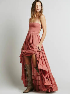 Bohemian Strapless Maxi Dress – Open Back Summer Style
