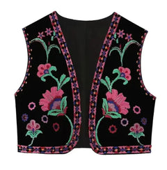 Embroidered Floral Vest with V-Neck