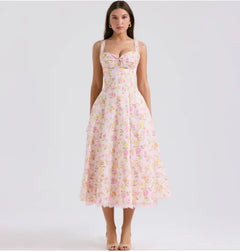 Valentina Lace Bustier Dress with Floral Print