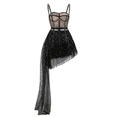 Luxe Black Corset Tulle Dress – Beaded Glamour with Sheer Detail