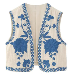 Embroidered Floral Vest with V-Neck