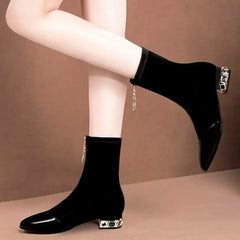 Women's Pointed Toe Boots with Colored Heel