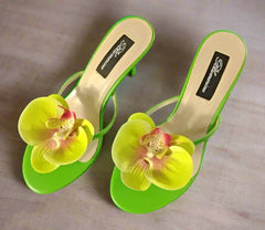 Women’s Floral Orchid High Heel Sandals – Slingback Open Toe Stilettos