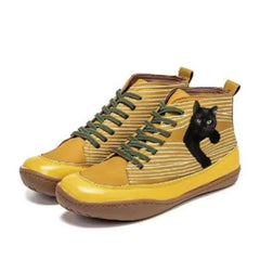 Large Flat-Bottom High-Top Printed Cat Boots
