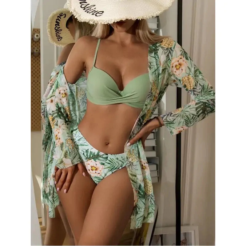 Three-piece Floral Bikini Set