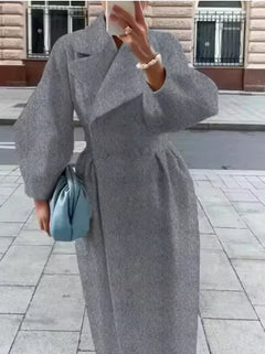 Women’s Vintage Long Coat – Lantern Sleeves & Large Lapel | Elegant Winter Overcoat
