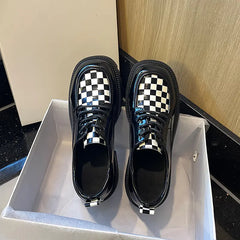 Modern Checkerboard Patent Leather Oxfords