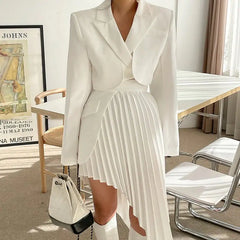 Beveled Pleated Skirt Suit