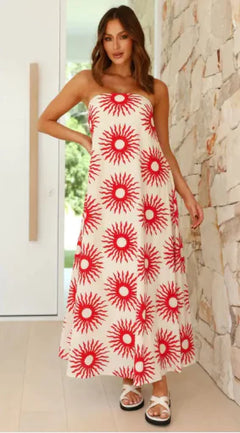 Boho Strapless Printed Maxi Dress – Summer Vibes