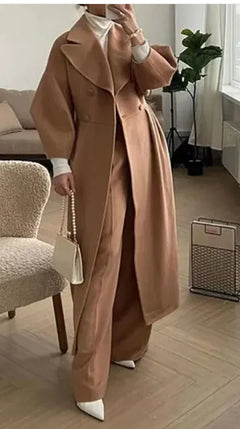 Women’s Vintage Long Coat – Lantern Sleeves & Large Lapel | Elegant Winter Overcoat