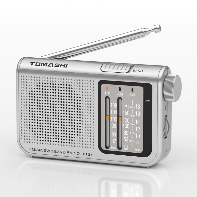 TOMASHI Portable AM FM Shortwave Radio – 3-Band Transistor Radio with Telescopic Antenna Large Tuning Knob Battery Powered 3.5mm Headphone Jack