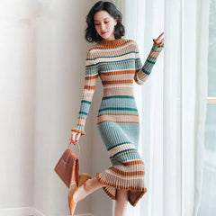 Knit Turtleneck Dress - Thick Sweater Dress
