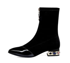 Women's Pointed Toe Boots with Colored Heel