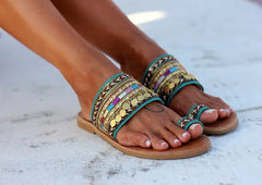 Ethnic Style Metal Flat Sandals for Women