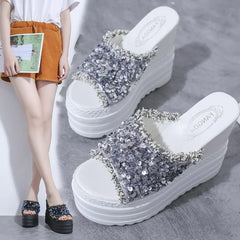 High-Heeled Rhinestone Slippers